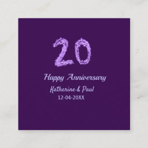 20. Happy Jubiläum Pärchenname Datum lila Quadratische Visitenkarte