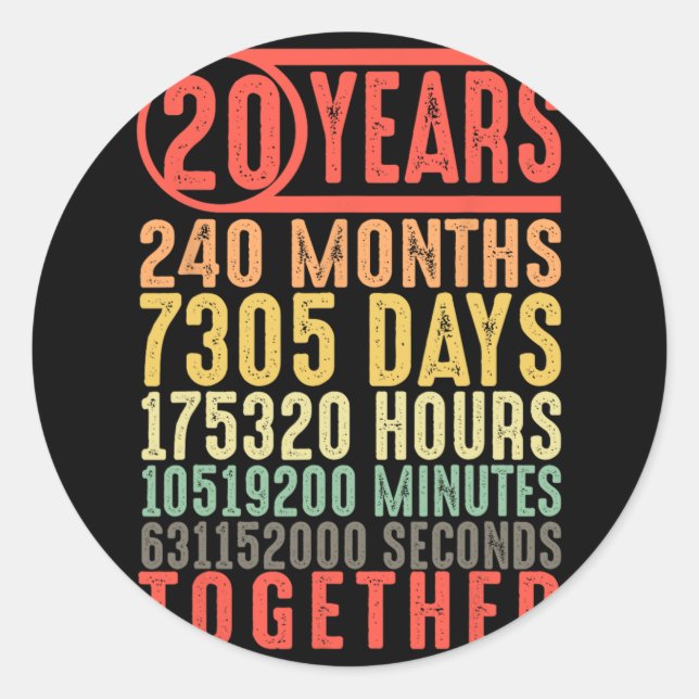 20. Hochzeit Jubiläum Ihm ihre Matching Paare Runder Aufkleber (Vorderseite)