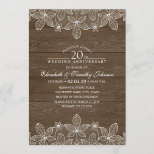 20. Hochzeit Jubiläum Rustikale Holzlandschaft Einladung