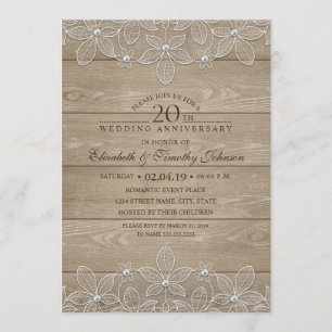 20. Hochzeit Jubiläum Rustikales Holz Vintage Spit Einladung