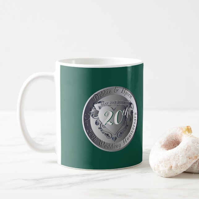 20. Hochzeitsfeier Emerald 2Heart Medallion Kaffeetasse (Mit Donut)