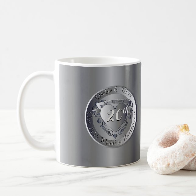 20. Hochzeitsfeier Platinum 2Heart Medallion Kaffeetasse (Mit Donut)