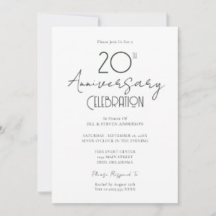 20. Hochzeitsjubiläum Elegante Schrift Einladung