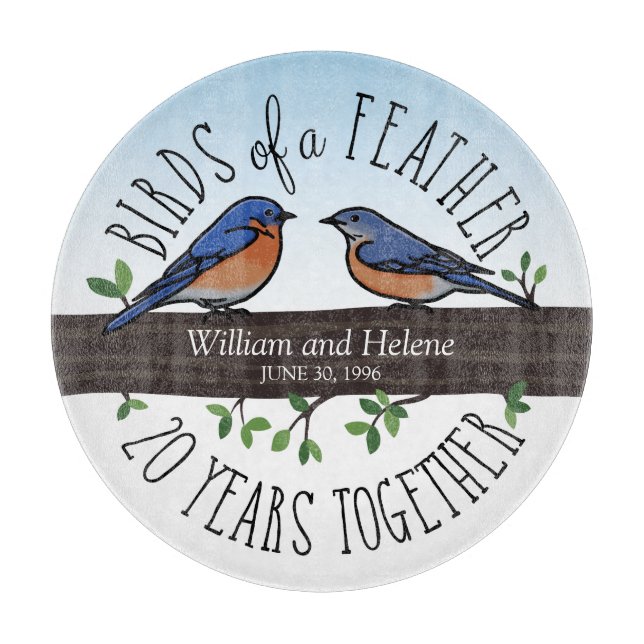 20. Hochzeitstag, Bluebirds of a Feather Schneidebrett (Vorderseite)