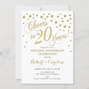 20. Hochzeitstag Einladung - Gold & Weiß
