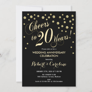 20. Hochzeitstag-Einladung - Schwarz & Gold Einladung