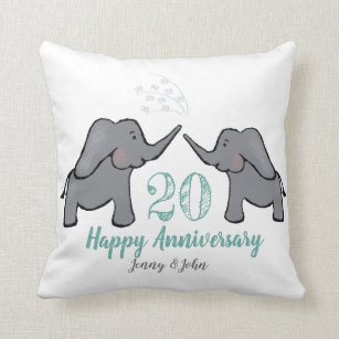 20. Hochzeitstag grünes Elefantenpolster Kissen