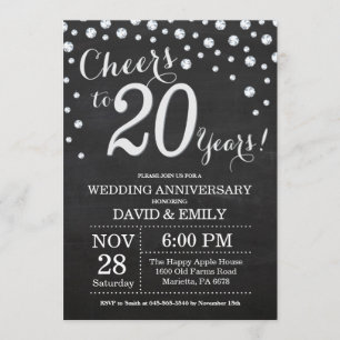 20. Hochzeitstag Kreidetafel Schwarz Silber Einladung