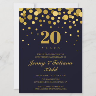 20. Hochzeitstag Navy Blau und Gold Einladung