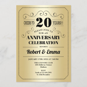 20. Hochzeitstag-Party - Gold Schwarz Einladung