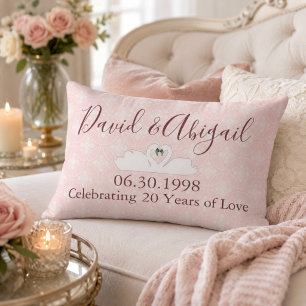20. Hochzeitstag Rosa und weißer Damast Lendenkissen