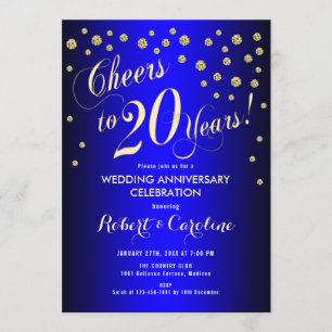 20. Hochzeitstag - Royal Blue & Gold Einladung