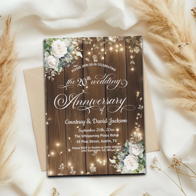 20. Hochzeitstag Rustikale String Lights Einladung (Von Creator hochgeladen)
