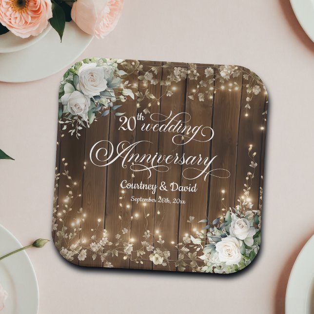 20. Hochzeitstag Rustikale String Lights Pappteller (Von Creator hochgeladen)