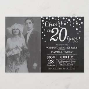 20. Hochzeitstag Schwarzes Silber Chalkboard Einladung