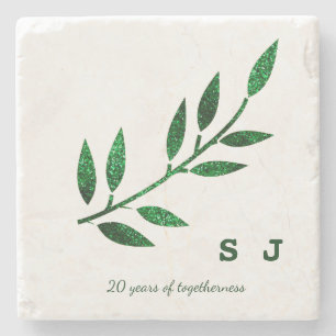 20. Hochzeitstag Smaragdgrünes Monogramm Steinuntersetzer