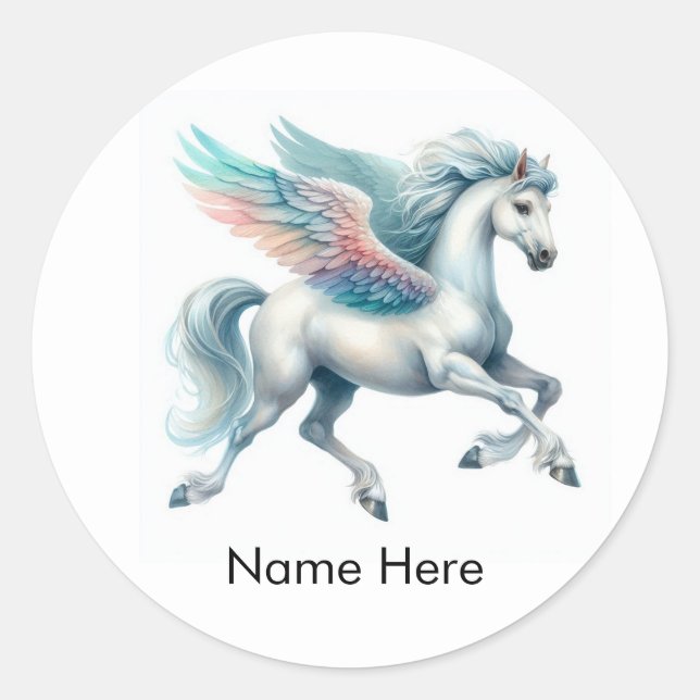 20 Individuelle Name Pegasus Round Stickers (Vorderseite)