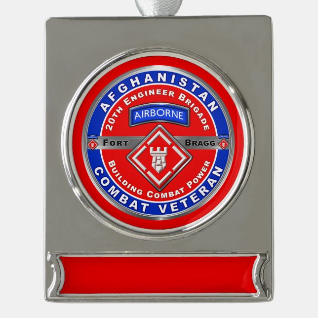 20. Ingenieur Brigade Afghanistan Veteran Banner-Ornament Silber (Vorderseite)