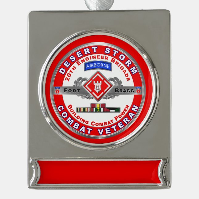 20. Ingenieur Brigade Desert Storm Veteran Banner-Ornament Silber (Vorderseite)