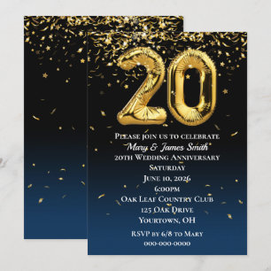 20 Jahre Gold Balloons und Confetti Invita Einladung
