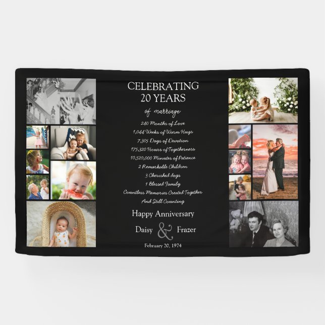 20 Jahre Hochzeitstag Foto Collage bearbeitbar Banner (Horizontal)