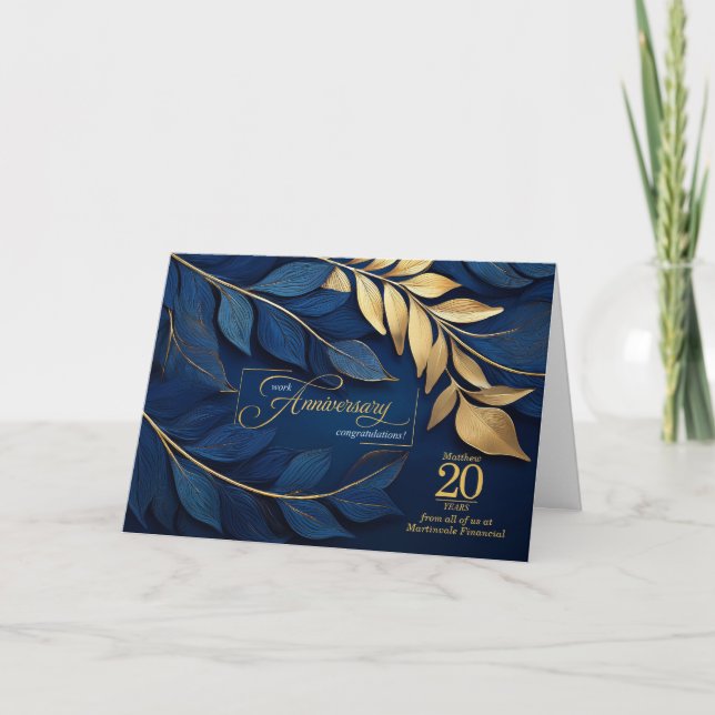 20 Jahre Mitarbeiterjubiläum Blue Botanical CUSTOM Karte (Vorderseite)