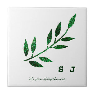20. Jahrestag der Hochzeit Smaragdgrüne Monogramm Fliese