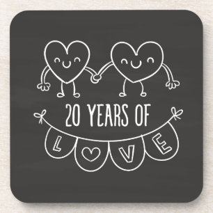 20. Jubiläum Geschenk Chalk Herzen Getränkeuntersetzer