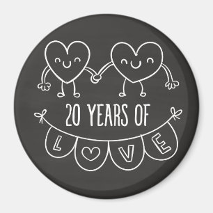 20. Jubiläum Geschenk Chalk Herzen Magnet