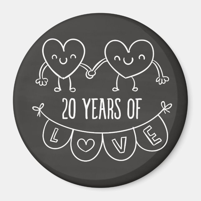 20. Jubiläum Geschenk Chalk Herzen Magnet (Vorne)