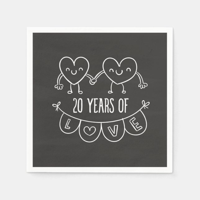 20. Jubiläum Geschenk Chalk Herzen Serviette (Vorderseite)