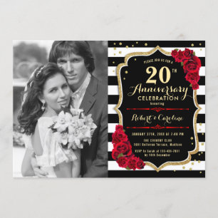 20. Jubiläum mit Foto - Gold Black Red Einladung