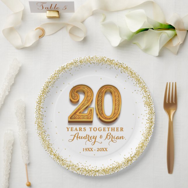 20. Jubiläum Personalisiert Pappteller (Hochzeit)