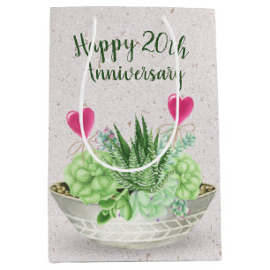 20. Jubiläum rosa Herzen in Sukkulenten Mittlere Geschenktüte