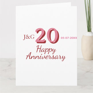 20. Jubiläum rosa Name Datum Monogramm fett Karte