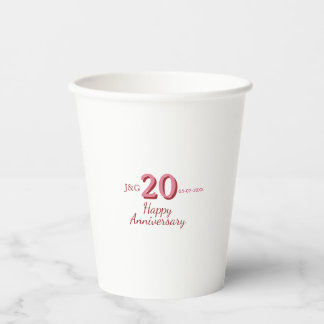 20. Jubiläum rosa Name Datum Monogramm fett Pappbecher