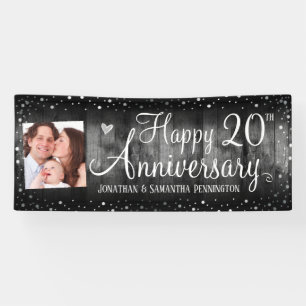 20. Jubiläum Rustikales Holz Foto Silver Confetti Banner