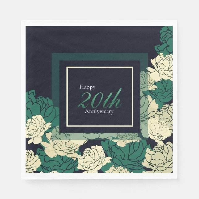 20. Jubiläum smaragdgrüne Rose Serviette (Vorderseite)