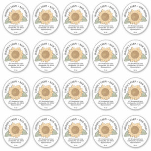 20 Kleines Oval Honey-Label mit Sonnenblume Aufkleber
