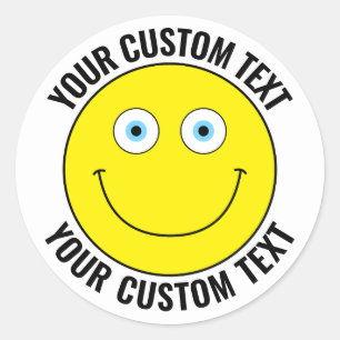 20 Personalisiert Happy Face YELLOW Blue Eyes Runder Aufkleber