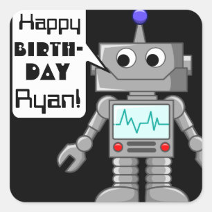 20 personalisierte Robotersticker zum Geburtstag Quadratischer Aufkleber