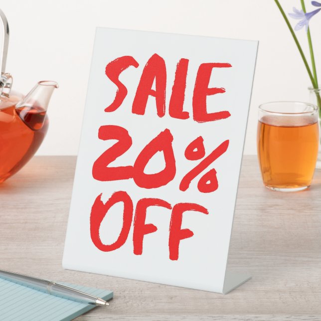 20 % Rabatt auf das Handelsschild, Tabletop-Beschr Sockelschild (In Situ)