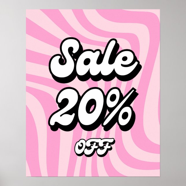 20 % Rabatt auf das Verkaufszeichen, Pink Retro Re Poster (Vorne)