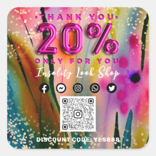 20% Rabatt auf QR CODE-Logos bei Blumengolden Quadratischer Aufkleber