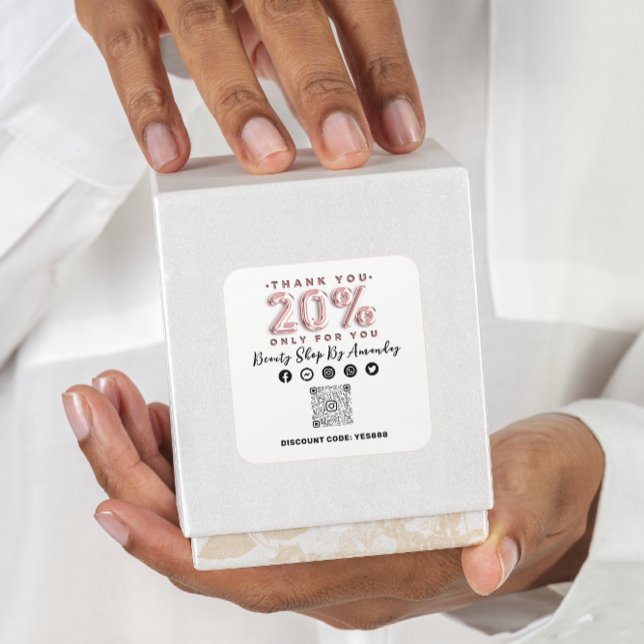 20% Rabatt auf QR CODE-Logos bei Einkäufen Weiß Quadratischer Aufkleber (Thank Shopping 20% Off QR CODE Logo Discount White Square Sticker)