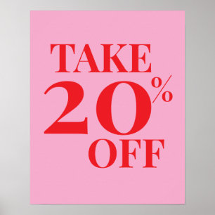 20% Rabatt Verkaufsschild, Rosa und Roter Ausverka Poster