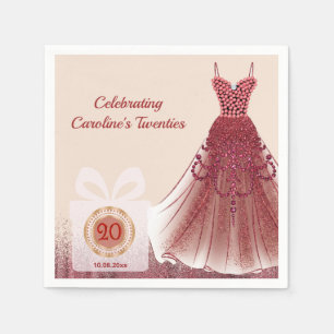 20. Ruby Red Glitter Geburtstag Luxus Serviette