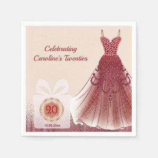 20. Ruby Red Glitter Geburtstag Luxus Serviette