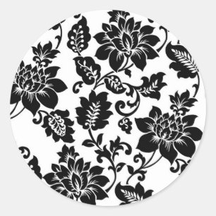 20 Schwarz/Rote Florale Damast Hochzeit Briefumsch Runder Aufkleber