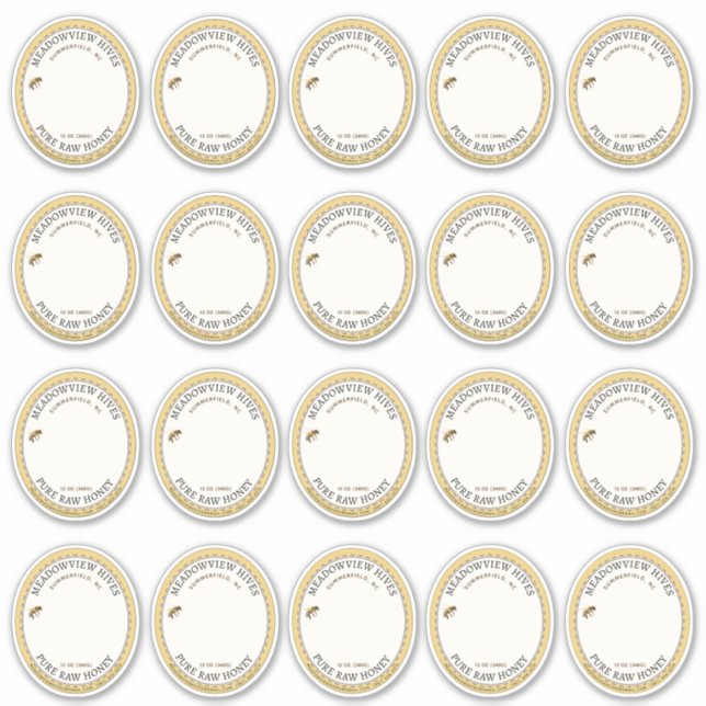20 Small Jar Oval Lavendel Honey Label mit Biene (Vorderseite)